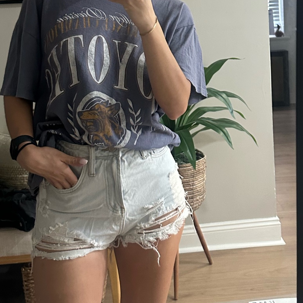Denim shorts. Very soft and comfy